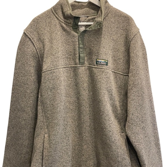 L.L. Bean Mens Green Fleece Pullover 1/4 Snap Long Sleeve Sweater Size XL Tall - Picture 5 of 9
